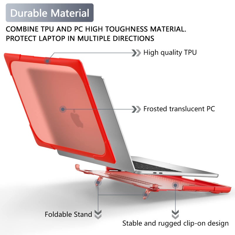Batianda Heavy Duty Case for MacBook Pro 13 inch 2022 2020 Release A2338 M2 M1 A2289 A2251, Ergonomic Foldable Kickstand (Holds 22lbs) Matte Translucent Shockproof Cover with Spare Parts, Red - Image 4